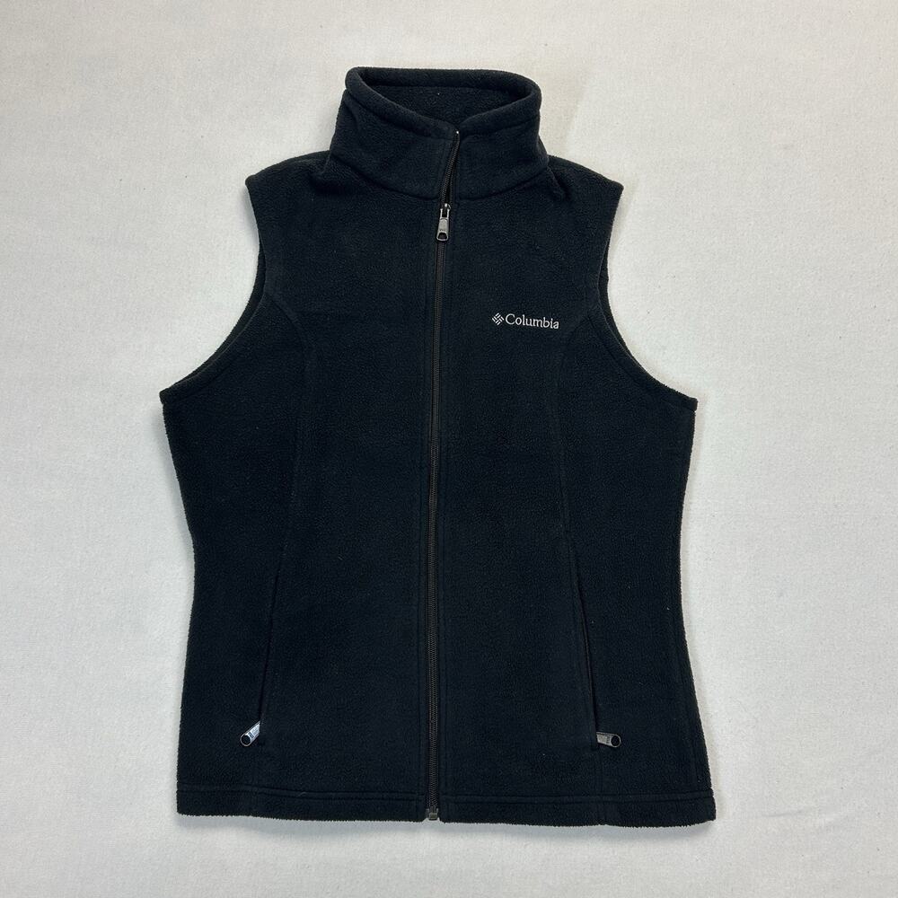 Columbia Fleece Sweater Vest Women's Size Medium Black Full Zip Outdoors Pockets
